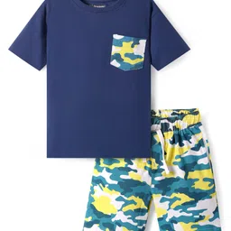 Pine Kids Single Jersey Knit Half Sleeves Shorts Night Suit With Camouflage Print - Navy Blue-picture-24