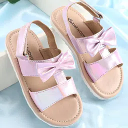 Babyoye Velcro Closer Sandals with Bow Applique - Pink-picture-17
