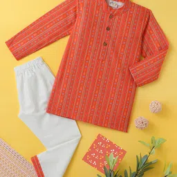 Desi Soota Cotton Woven Full Sleeves Floral & Arrow Printed Kurta & Coordinating Pyjama Set - Orange-picture-23