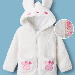 Mark & Mia Full Sleeves Hooded Fur Winter Jacket with Ear Applique & Pugmark Patch - White-picture-38