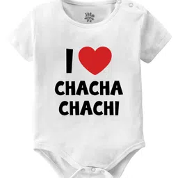 Baby Buzz 100% Cotton Knit Family Theme Half Sleeves I Love Chacha Chachi Text Printed Onesie - White-picture-19