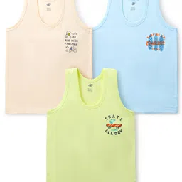 Zero Knit Sleeveless Vests With Text Print Pack of 3 - Light Blue Beige & Lime Green image 1