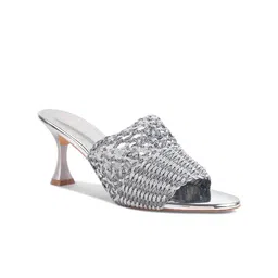 Padchin Women Woven Design Regular Stiletto Heel Mules With Western - Embellished-picture-22