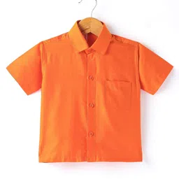 Babyhug Woven Half Sleeves Shirt & Mundu Set Solid Color - Orange image 2