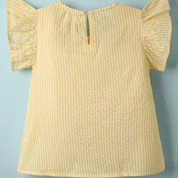 kookie kids india Kookie Kids Woven Frill Sleeves Butterfly Yard Dyed Striped Top - Yellow image 2