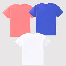 KAVEE Pure Cotton Pack Of 3 Half Sleeves Pineapple & Sunburst Bliss Text Printed Tees - Peach Blue & White image 3