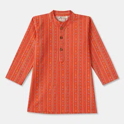 Desi Soota Cotton Woven Full Sleeves Floral & Arrow Printed Kurta & Coordinating Pyjama Set - Orange image 3