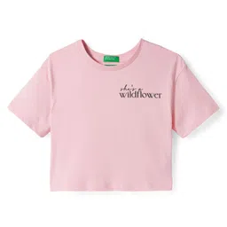 UCB 100% Cotton Knit Half Sleeves Crop T-Shirt with Front & Back Girl Print - Light Pink image 2