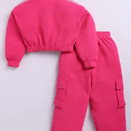 M'andy Waffle Knit Full Sleeves Textured Jacket & Joggers Set - Magenta image 3