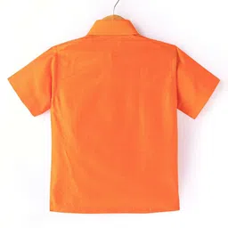 Babyhug Woven Half Sleeves Shirt & Mundu Set Solid Color - Orange image 3