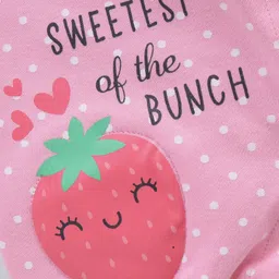 Babyhug 100% Cotton Knit Sleeveless  Romper with Polka Dot & Strawberry Print  -  Pink image 3