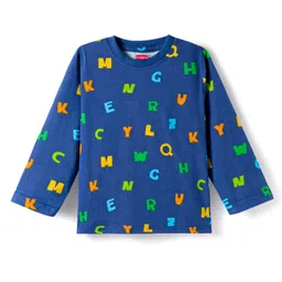 Babyhug Cotton Knit Full Sleeves Co-ords Night Suit With Alphabets Print - Navy Blue image 3