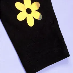 Kiddopanti Cotton Spandex Knit Solid Leggings With Floral & Butterfly Badges - Black image 4