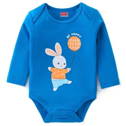 Babyhug 100% Cotton Knit Full Sleeves Onesies Pack Of 3 With Bunny Print - Blue & Orange image 4
