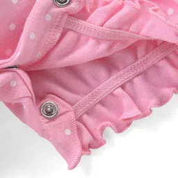 Babyhug 100% Cotton Knit Sleeveless  Romper with Polka Dot & Strawberry Print  -  Pink image 4