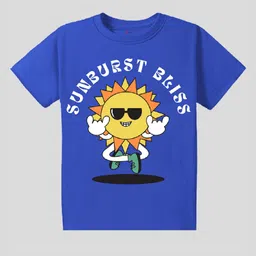 KAVEE Pure Cotton Pack Of 3 Half Sleeves Pineapple & Sunburst Bliss Text Printed Tees - Peach Blue & White image 5