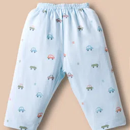 Zero Sinker Knit Full Sleeves Co-ords Night Suit With Vehicle Print - Light Blue image 4