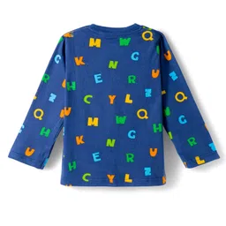 Babyhug Cotton Knit Full Sleeves Co-ords Night Suit With Alphabets Print - Navy Blue image 4