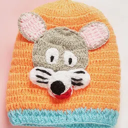 MayRa Knits Hand Knitted Woven Pack Of 2 Animal Designed Caps - Green & Orange - Circumference - 25 Cms image 4