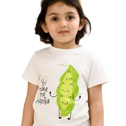 HapyHatch Girls Regular Fit You Make Me HapPea Printed Round Neck Tshirts-picture-45