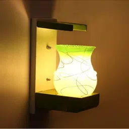 1ST TIME Green & White Colourblocked Wood Contemporary Abstract Shaped Shaped Wall Lamp-picture-35