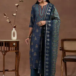 Libas Floral Printed Thread Work Straight Kurta With Palazzos & Dupatta-picture-23