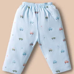 Zero Sinker Knit Full Sleeves Co-ords Night Suit With Vehicle Print - Light Blue image 5