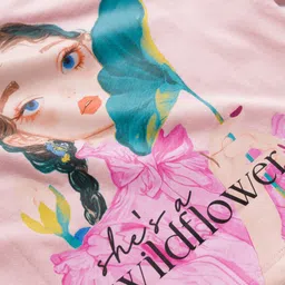 UCB 100% Cotton Knit Half Sleeves Crop T-Shirt with Front & Back Girl Print - Light Pink image 5