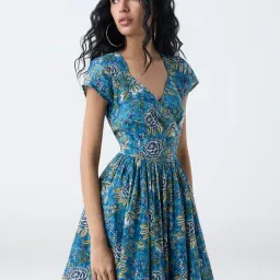 Bombay Paisley by Westside Blue Floral Printed Cotton A-Line Dress-picture-35