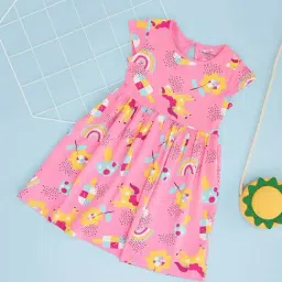 Pantaloons Junior Girls Sachet Pink Cotton Printed Casual Dresses-image-83