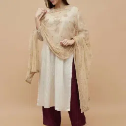 Melange By Lifestyle Gold Embroidered Dupatta-image-4