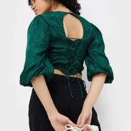 Ginger by Lifestyle Green Printed Crop Top image 2