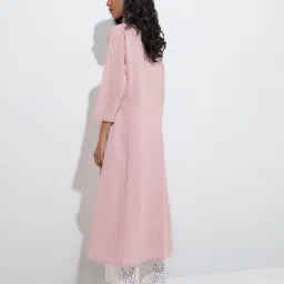 Utsa by Westside Light Pink Embroidered Cotton A-Line Kurta image 2