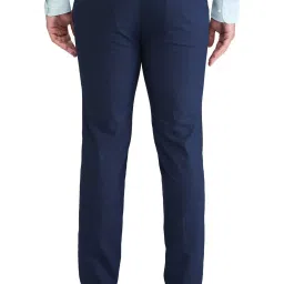 Park Avenue Navy Super Slim Fit Checks Trousers image 2