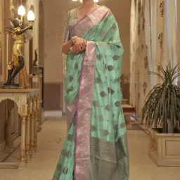 Elora Sea Green Woven Saree With Unstitched Blouse-picture-25