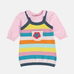 Miniklub Girls Pink & Multi Regular Fit Knitted Pinny Set-image-20