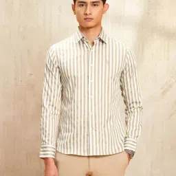 U.S. Polo Assn. Beige Cotton Regular Fit Striped Shirt-picture-30