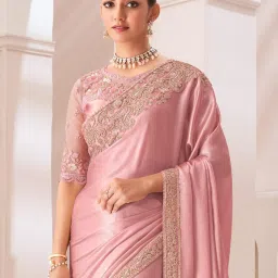Saree Mall Pink Chiffon Embellished Saree with Blouse Piece image 2