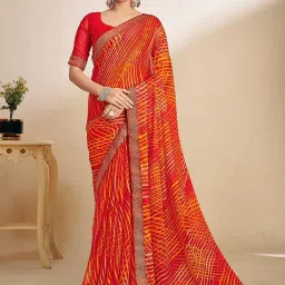 Saree Mall Orange Chiffon Self Saree with Blouse Piece image 2