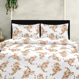 Ariana FLORENCE Bisque & White Cotton 210 TC Double Size Bedsheet With 2 Pillow Covers-image-0