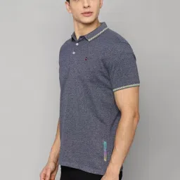 Louis Philippe Navy Cotton Slim Fit Self Pattern T-Shirt image 2