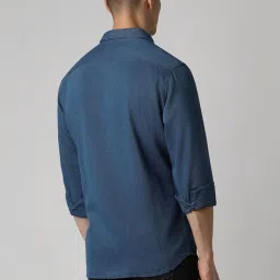 Van Heusen Navy Cotton Slim Fit Printed Denim Shirt image 2