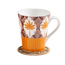 JCPL Printed Yellow Ceramic Coffee Mugs - Set Of 2 (350 ml each) image 2