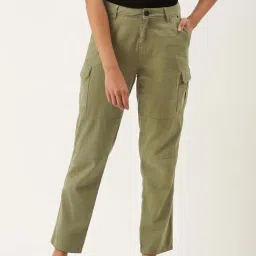 IVOC Olive Cotton Slim Fit Mid Rise Cargo Pants-picture-16