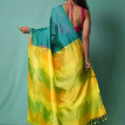 Unnati Silks Teal Green Silk Woven Saree With Unstitched Blouse image 2