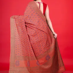 Unnati Silks Red Cotton Printed Saree With Unstitched Blouse image 2