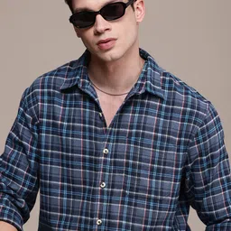 WROGN Pure Cotton Comfort Fit Opaque Checked Casual Shirt-picture-22