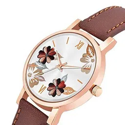VIRAKTI Women Printed Dial & Leather Straps Analogue Watch F-49-BROWN-G image 2