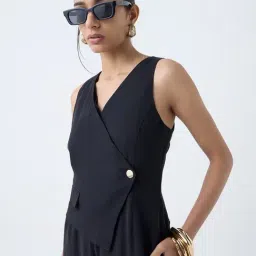 Wardrobe by Westside Black Solid V-Neck Jumpsuit image 4