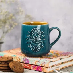 Fabindia Rashi Light Blue Ceramic Gemini Coffee Mug (330 ML)-image-26